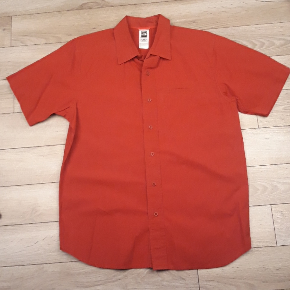 THE‎ NORTH FACE Red Mens Medium Button Down Short Sleeve Cotton Shirt